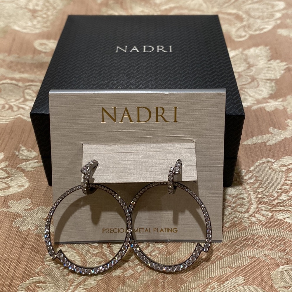 Nadri earrings with high quality crystals in gunmetal setting. NWT